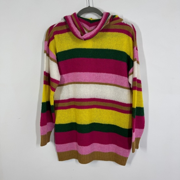 Eighty2 by Figaro Multicolor Rainbow Striped Wool Blend Cowl Neck Sweater Size S - Picture 7 of 13